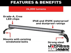 Jeep Gladiator Windshield Lightbar w/ Brackets - Carbide Black Powder Coat - 50"